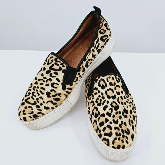 Halogen Baylee Platform Sneakers 9.5 M Leopard Calf Hair Fur Black Tan Slip Ons - Picture 11 of 12